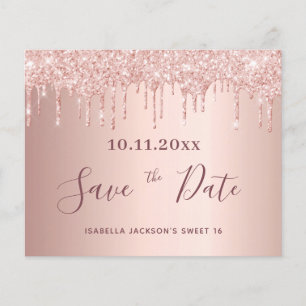 Flyer Doce 16 brilho rosa dourado orçamento Save the Dat