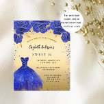 Flyer Doce 16 florzinha azul real convite para o orçamen<br><div class="desc">Por favor, note que este convite está no papel de folheto e é muito fino. Os envelopes não estão incluídos. Para convites mais espessos (mesmo design) visite nossa loja. Um convite moderno, na moda e glamouroso para uma doce festa de aniversário 16, 16. Um fundo de ouro falso com faíscas...</div>