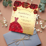 Flyer Doce 16 luvas vermelhas de ouro convite para vesti<br><div class="desc">Por favor, note que este convite está no papel de folheto e é muito fino. Os envelopes não estão incluídos. Para convites mais espessos (mesmo design) visite nossa loja. Um convite moderno, na moda e glamouroso para uma doce festa de aniversário 16, 16. Um fundo de ouro falso com pó...</div>