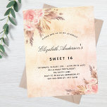 Flyer Doce 16 pampas - convite orçamental<br><div class="desc">Por favor, note que este convite está no papel de folheto e é muito fino. Os envelopes não estão incluídos. Para convites mais espessos (mesmo design) visite nossa loja. Um fundo rosa dourado, rosado, rosado e roxo, com aspecto metálico. Decorados com ouro rosa e flores, rosas, grama-pampas. Personalize e adicione...</div>