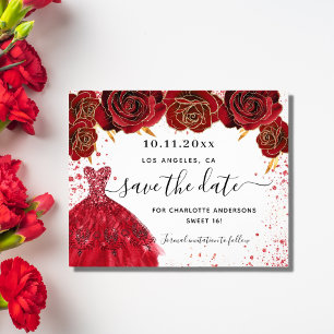 Flyer Doce 16 vermelho vestido orçamento branco salvar a