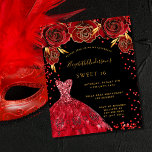 Flyer Doce 16 vestido vermelho preto convite orçamental<br><div class="desc">Por favor, note que este convite está no papel de folheto e é muito fino. Os envelopes não estão incluídos. Para convites mais espessos (mesmo design) visite nossa loja. Um convite moderno, na moda e glamouroso para uma doce festa de aniversário 16, 16. Um fundo preto com brilhos, um vestido...</div>