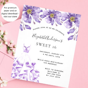 Flyer Doces 16 roupas violetas convite para o orçamento
