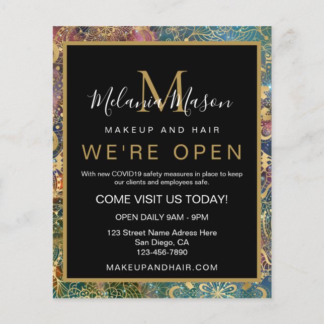 Flyer Dourada aquarela e nebula mandala (Verso)