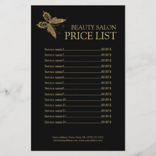 Flyer Dourada borboleta Beaucare Black Price List Folhet