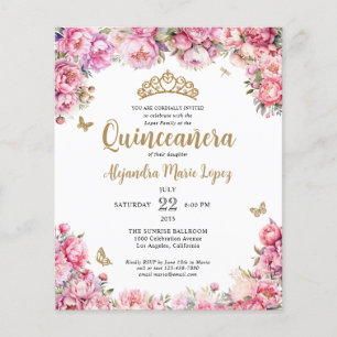 Flyer Dourada, cor-de-rosa barato, Tiara Quinceañera