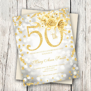 Flyer Dourada Floral 50ª Luz de Aniversário, Prata