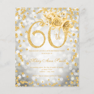 Flyer Dourada Floral 60º Aniversário das Luzes Prateadas