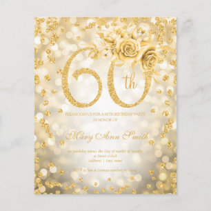 Flyer Dourada Floral 60º Convite à Luz de Aniversário