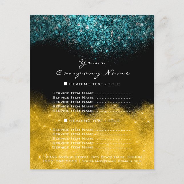 Flyer Dourada Glitter Black Teal Blue Confetti (Frente)