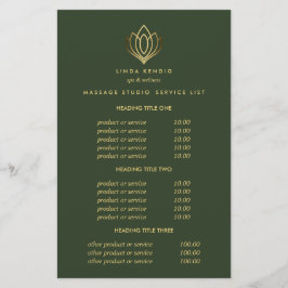 Flyer Dourada Lotus Green Spa e serviços de preços e mas