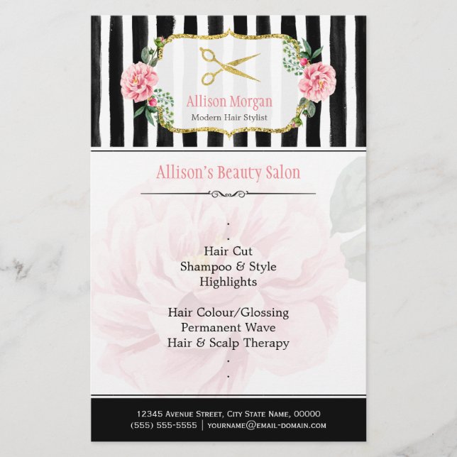 Flyer Douradas Tesouras De Cabelo Chic (Frente)