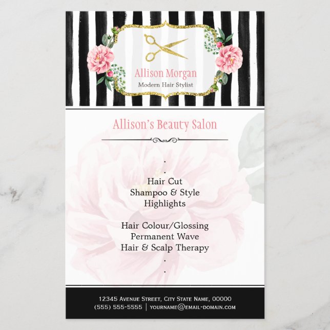 Flyer Douradas Tesouras De Cabelo Chic (Frente)