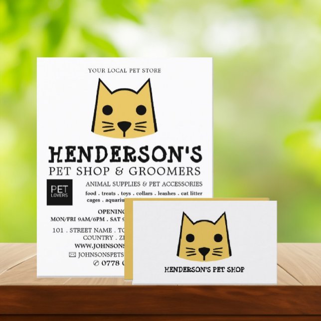 Flyer Dourado anúncio de Cat, loja de animais de estimaç (Criador carregado)