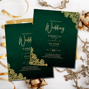 Flyer Dourado Lace Emerald Green All-in-1 Convite de cas