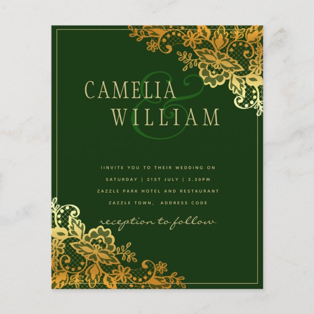 Flyer Dourado Lace Emerald Green Wedings Orçamento (Frente)