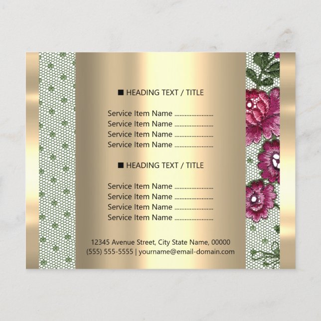 Flyer Dourado Makeup Beauty Salon Rosa Hair Lace (Verso)