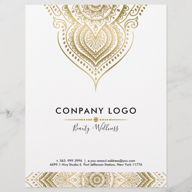 Flyer Dourado no Ornamentado Branco Paisley mandala (Verso)