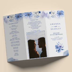 Flyer Dusty Blue & Dourado Programa de Casamento com Tri