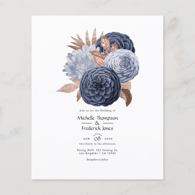 Flyer Dusty Blue e Rosa Dourado Casamento Floral (Frente)