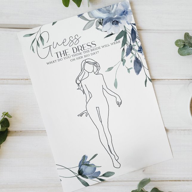 Flyer Dusty Blue Flowers Jogo de Bridal Adivinha Vestido (Criador carregado)