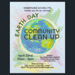 Flyer Earth Day Community Clean Up Poster Hand-Drawn<br><div class="desc">Hand-illustrated Earth Day community clean up poster featuring an original watercolor globe with painterly brush stroke accents. Designed for schools, PTAs, neighborhood groups, churches, and community organizations hosting Earth Day volunteer events. Customizable text fields for your event name, date, time, location, and RSVP details. Original artwork by a working illustrator...</div>