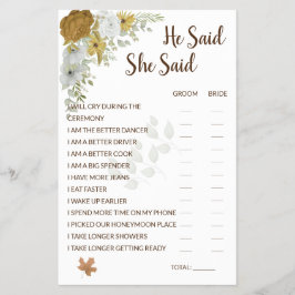 Flyer Ele Disse Ela Disse Jogo de Chá de Noiva Boho Outo