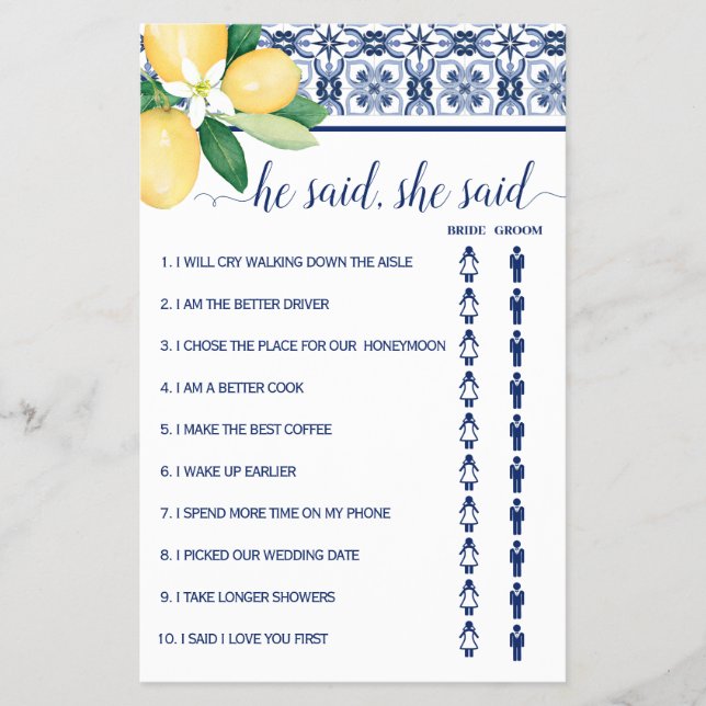 Flyer Ele disse que ela disse "Cartão de Jogo de Chá Med (Frente)