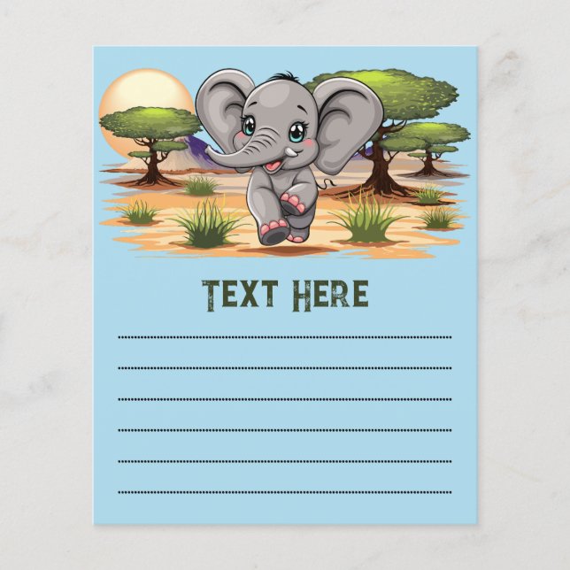 Flyer Elefante Bebê Pulando Feliz em Savana Africana (Frente)