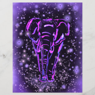 Flyer Elefante Rosa Púrpura Andando À Noite Estrelada