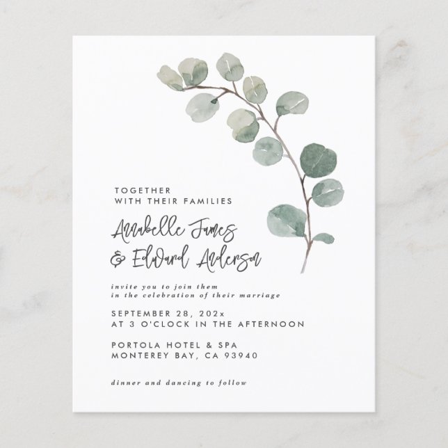 Flyer Elegan Wedding eucalyptus, convite chic (Frente)