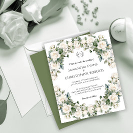 Flyer Elegância Rosa Branca com Monograma para Casamento