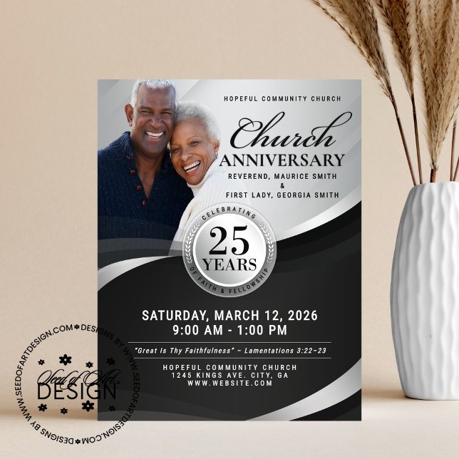 Flyer Elegant Black & Silver Church Anniversary  (Criador carregado)
