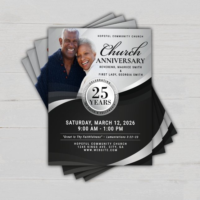 Flyer Elegant Black & Silver Church Anniversary  (Criador carregado)