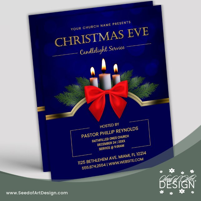 Flyer Elegant Blue Christmas Eve Candlelight Church (Criador carregado)