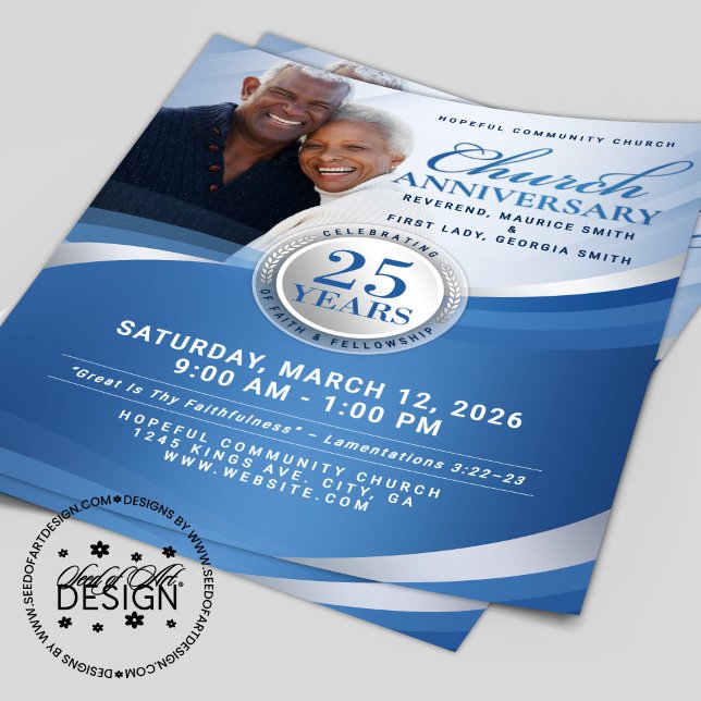 Flyer Elegant Blue & Silver Church Anniversary  (Criador carregado)