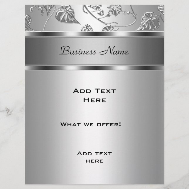 Flyer Elegant Classic Silver Embossed Floral (Frente)