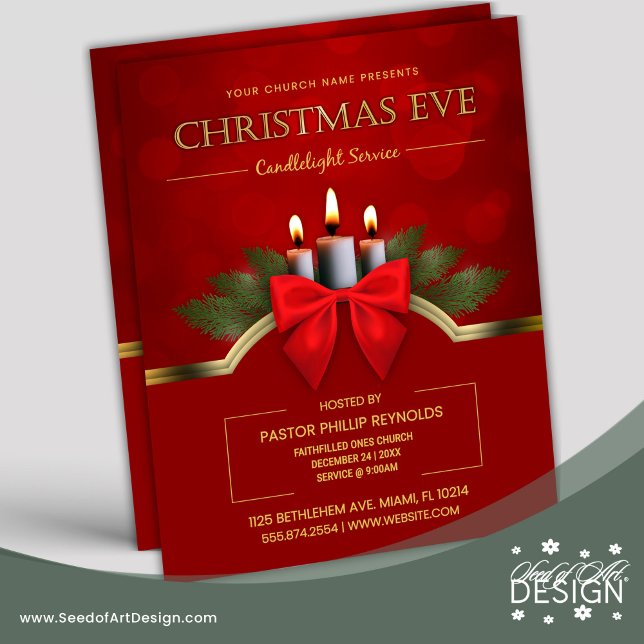 Flyer Elegant Red Christmas Eve Candlelight Church (Criador carregado)