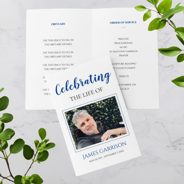 Flyer Elegante Blue Celebration of Life Memorial Program (Criador carregado)