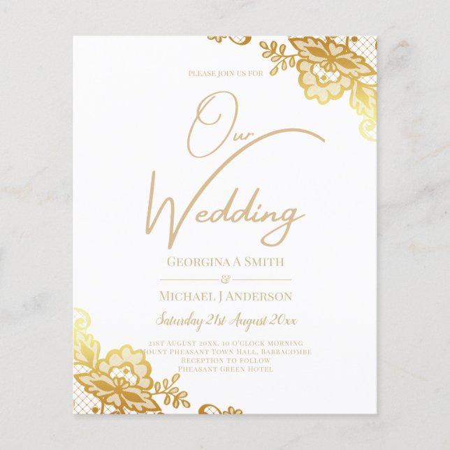 Flyer Elegante Clássico de Casamento Branco Dourado de L (Frente)