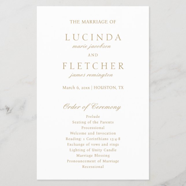 Flyer Elegante Clássico Dourado Programa de Casamento de (Frente)