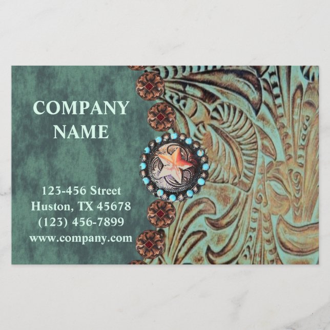 Flyer elegante couro trabalhado ocidental em tom de azul (Frente)