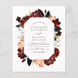 Flyer Elegante de Casamento Floral Azul Marinho Borgonha