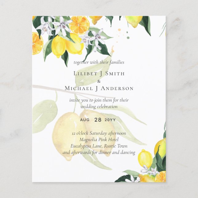 Flyer Elegante de Convite de casamento de Árvore Limão M (Frente)