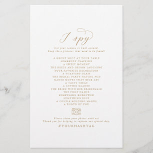 Flyer Elegante Dourado I Spy Casamento Foto Scavenger Hu
