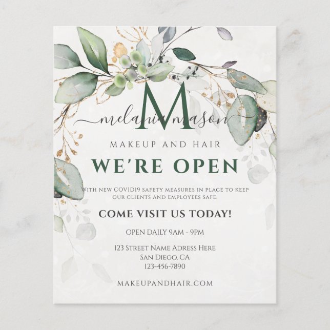 Flyer Elegante Eucalyptus Greenery Botânico (Frente)