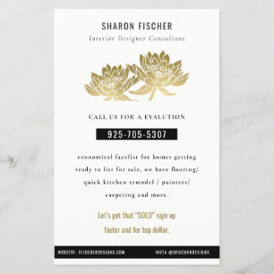 Flyer Elegante Faux Dourado Lotus Floral Business