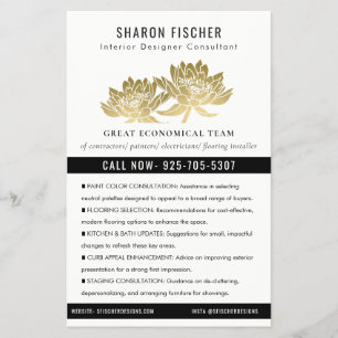 Flyer Elegante Formal Falso Dourado Floral Lótus Negócio