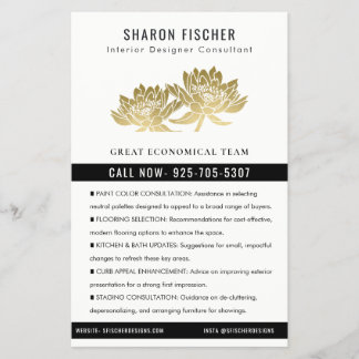 Flyer Elegante Formal Falso Dourado Lotus Floral Empresa