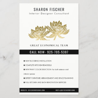 Flyer Elegante Formal Falso Dourado Lótus Floral Empresa